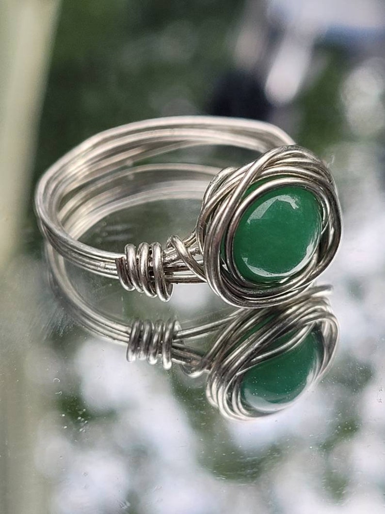Green Aventurine wire wrapped ring, Genuine Stone, Wire wrapped jewelry, Statement Ring, Simple Jewelry, Cottagecore, Gift for Her image 1