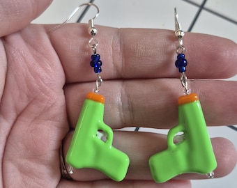 Squirt gun inspired beaded dangle earrings, emoji themed jewelry, summer inspired fashion accessory, alternative gift ideas, summer trends