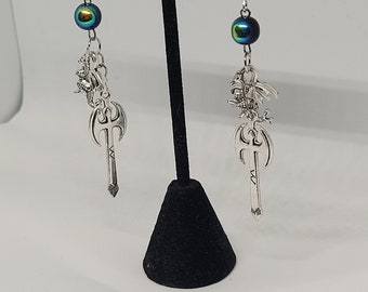 The Dark Urge dangle earrings, Baldur's Gate inspired statement jewelry, fantasy fashion accessory, ren faire gifts for her, winter trends