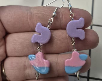 Horseshoe and unicorn marshmallows beaded earrings, lucky charm cereal inspired statement jewelry, kawaii colorful cute gift for teens