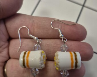 Instant ramen noodle beaded earrings, fake food statement jewelry, Japanese cuisine inspired fashion accessory, kawaii food jewelry gifts