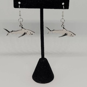 Sterling Silver Shark Dangle Earrings: Marine Life Jewelry