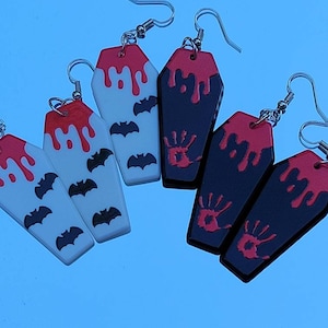 Bloody Coffin Dangle Earrings: Spooky Gothic Halloween Jewelry