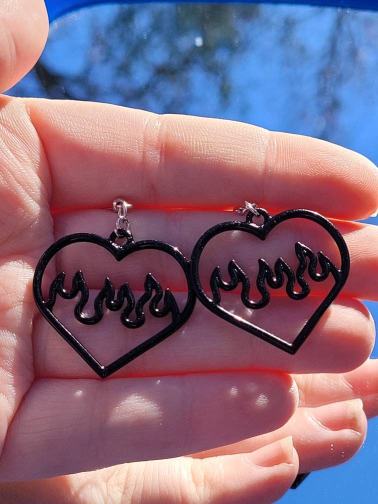 Flame Heart Earrings: Y2K Egirl Hot Rod Jewelry - Etsy