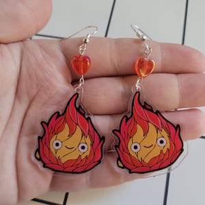 Calcifer Fire Beaded Acrylic Dangle Earrings | Howl Pendragon Inspired Anime Jewelry | Nerdy Gifts for Her