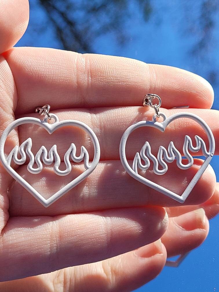 Flame Heart Earrings: Y2K Egirl Hot Rod Jewelry - Etsy