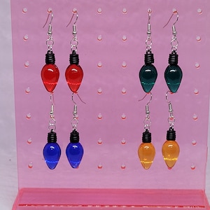 Colorful Christmas Lights Dangle Earrings: Sterling Silver Holiday Jewelry
