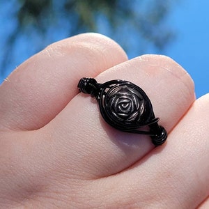 Silver Rose Ring: Beaded Wire Wrapped Gothic Statement Accessory