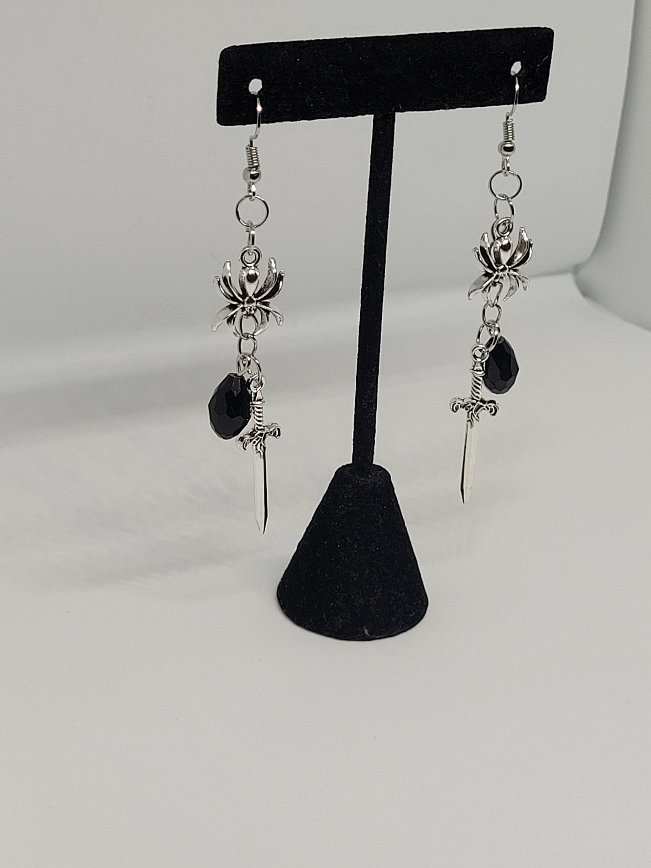 Minthara Drow Sword Dangle Earrings: Baldur's Gate Fantasy Jewelry
