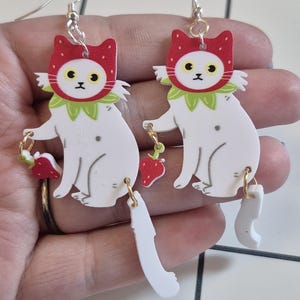 Strawberry Cat Earrings - Etsy