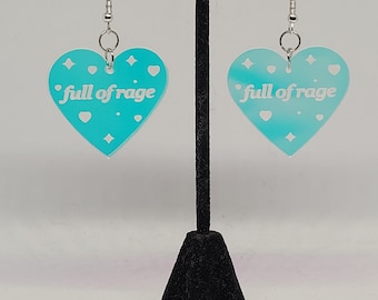 Brincos pendentes em formato de coração iridescentes "Full of Rage", joias marcantes e originais, acessório de moda alternativo, presentes para festivais, tendência de verão.