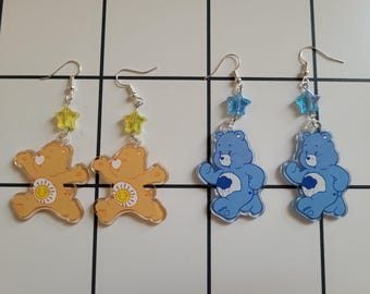 Kolczyki wiszące Care Bear, nostalgiczna biżuteria retro z lat 90., urocze kiczowate dodatki, modna biżuteria dla nastolatków, zabawny prezent vintage dla niej