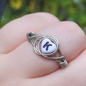 Initial beaded wire wrapped ring, statement ring, simple jewelry, dainty accessory, personalized gifts, Cottagecore aesthetic, fall trends