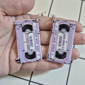 VHS Tape Dangle Earrings: Retro Horror Movie Jewelry