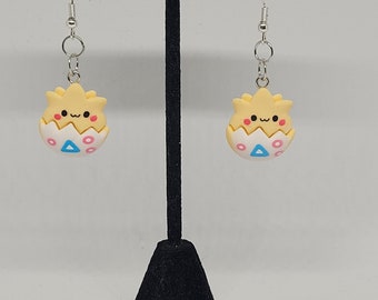 Togepi dangle earrings, kawaii statement jeaelry, anime inspired fashion accessory, alternative gifts for her, video game gift, spring trend