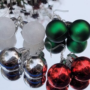 Upcycled Christmas Ornament Dangle Earrings: Sterling Silver Hooks