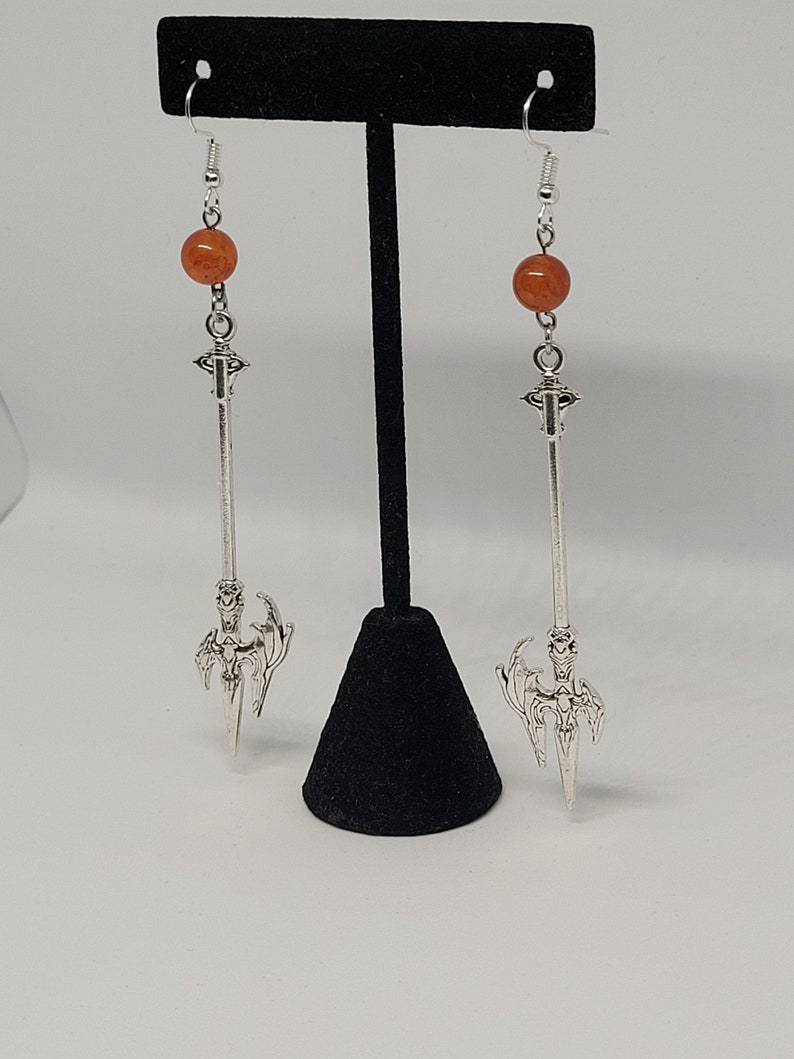 Karlach Our Fiery Friend dangle earrings, Baldur's Gate inspired statement jewelry, alternative fashion accessory, ren faire gift ideas image 3