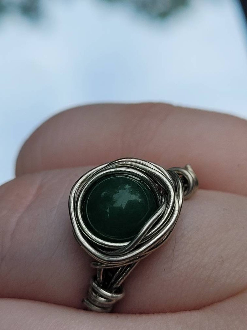 Green Aventurine wire wrapped ring, Genuine Stone, Wire wrapped jewelry, Statement Ring, Simple Jewelry, Cottagecore, Gift for Her image 2