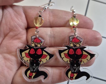 Sir Pentious beaded dangle earrings, Hazbin Hotel inspired statement jewelry, Halloween cosplay accessories, colorful acrylic gifts for fans