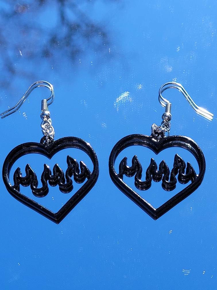 Flame Heart Earrings: Y2K Egirl Hot Rod Jewelry - Etsy