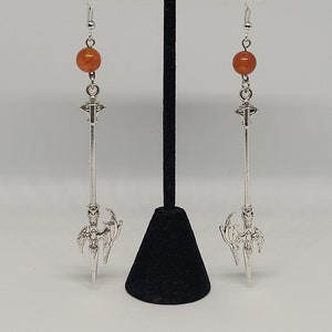 Karlach Our Fiery Friend dangle earrings, Baldur's Gate inspired statement jewelry, alternative fashion accessory, ren faire gift ideas image 1