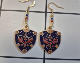 Hero of Time Beaded Shield Earrings: Geeky Zelda Cosplay Jewelry