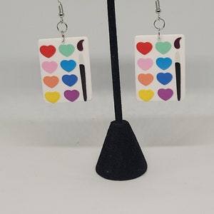 Heart Paint Palette Dangle Earrings: Sterling Silver Hooks, Quirky Jewelry