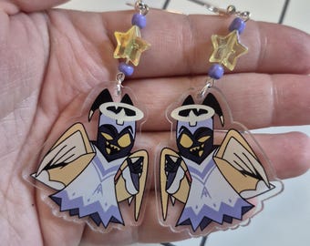 Adam Hazbin Hotel inspired dangle earrings, colorful cartoon character jewelry, kawaii accessory, gift for hazbin fan, alternative fashion