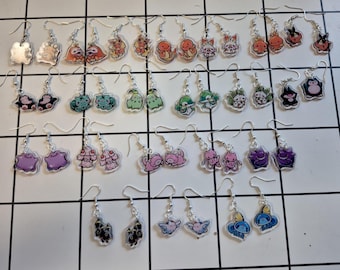 Pocket Monster inspired acrylic earrings, cute anime character jewelry, kawaii cosplay accessories, gift for gamers, alternative fashion