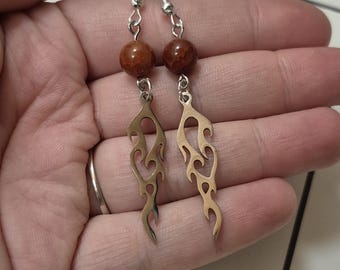 Fire agate beaded fireball earrings, unique nerdy statement jewelry, Dungeons and Dragons fashion accessory, renaissance faire gift ideas