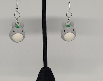 Chibi Totoro inspired dangle earrings, anime themed statement jewelry, kawaii fashion accessory, ghibli inspired gifts for her, spring trend