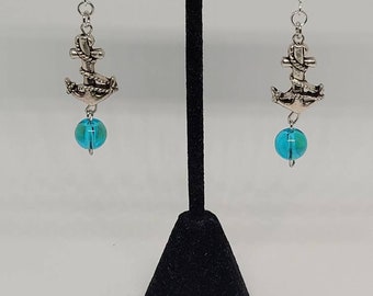 Nautical anchor dangle earrings, beaded statement jewelry, summer fashion accessory, ocean themed jewelry, gift ideas for her, spring trends