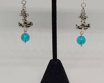 Nautical Anchor Dangle Earrings: Beaded Ocean Jewelry