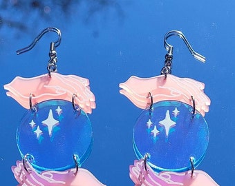 Magic crystal ball dangle earrings, acrylic witchy jewelry, cottagecore statement jewelry, goth fashion accessory, holiday stocking stuffer