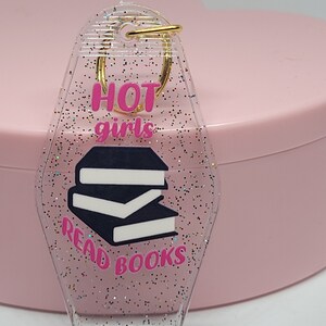 Acrylic Hot Girls Read Books Funny Parody Retro Motel Hotel Keychain