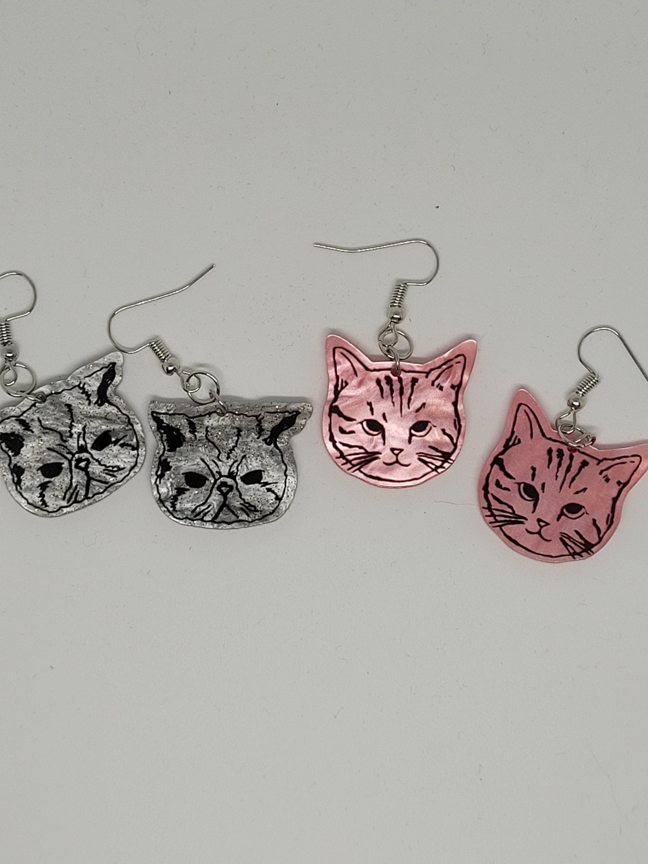Acrylic Kitty Dangle Earrings: Sterling Silver Hooks, Cat Mom Gift