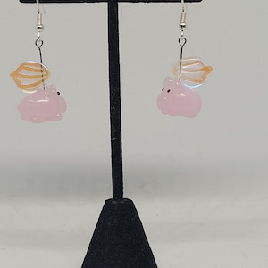 When Pigs Fly glass beaded dangle earrings, quirky statement jewelry, pun fashion accessory, joke gift ideas for her, summer trends
