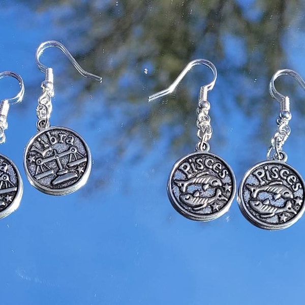 Zodiac symbol dangle earrings, astrology statement jewelry, alternative fashion accessory, witchy jewelry, gift ideas for her, fall trends
