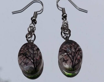 Cherry blossom tree earrings, trendy lightweight earring, handmade statement jewelry, christmas gift ideas for women, fall trends