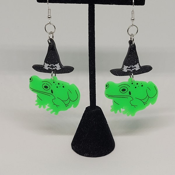 Frog Witch Dangle Earrings: Halloween Acrylic Statement Jewelry