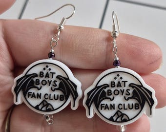 Bat Boy Fan Club beaded earrings, ACOTAR inspired statement jewelry, romantasy fashion accessory, gift ideas for smut readers