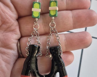 Midnight Ballerina heeled boot and cash dangle earrings, goth statement jewelry, alternative fashion, unique accessories for dancers