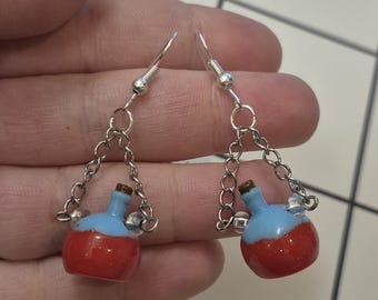 Potion of health beaded dangle earrings, video game inspired statement jewelry, fantasy ren faire fashion accessory, gifts for nerds