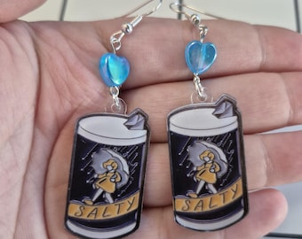 塩味の塩入れビーズダングルイヤリング、皮肉なフードジュエリー、かわいいキッチンアクセサリー、グルメへの楽しいギフト、風変わりなパーティーイヤリング