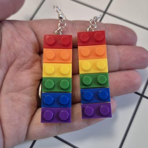 Rainbow Brick Dangle Earrings, Toy Inspired Pride Jewelry, LGBTQ Pride Accessory, Colorful Statement Gift