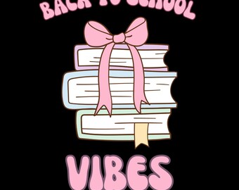 Back to School Vibes, Bow and Books, Coquette Bow PNG
