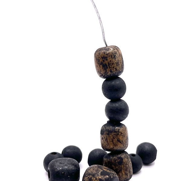 Wooden Beads- Black wood, speckled black wood beads, Hand Painted Beads for Crafts, Craft Beads, Wood Beads for Garland,