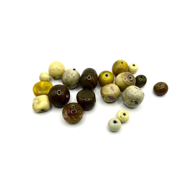 Earth Toned Glass Beads- set of 15- 2mm hole size