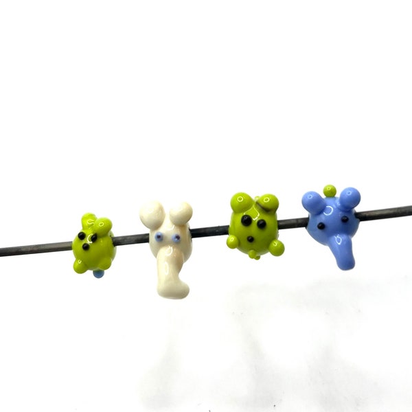 Glass beads-Set of 4- Weird Animal Charms for jewelry making- book mark and keychain charms