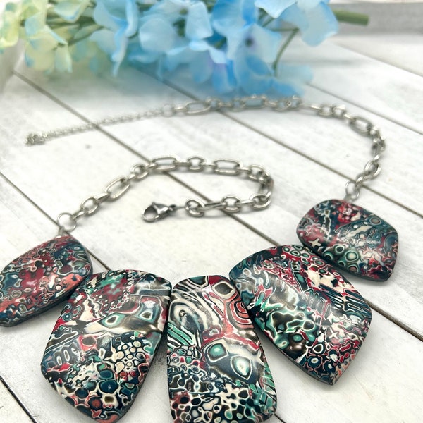 Kaleidoscope Cascade - Mokume Gane Polymer Clay Bead Necklace